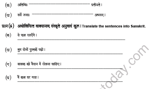 CBSE Class 8 Sanskrit Revision Worksheet Set F